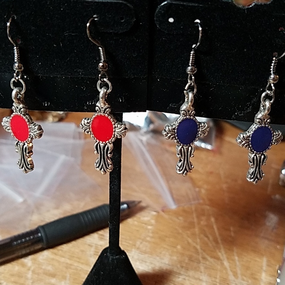 Antique Silver Earrings Red or Purple